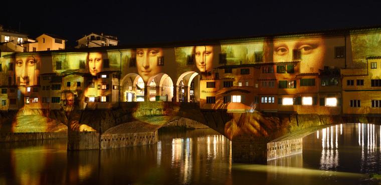View of Uffizi gallery with projections, Florence